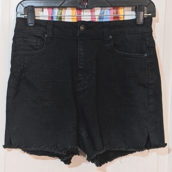 True Craft Real Cheeky Black Frayed Denim High Waisted Short Shorts Women's 9 - Picture 1 of 4